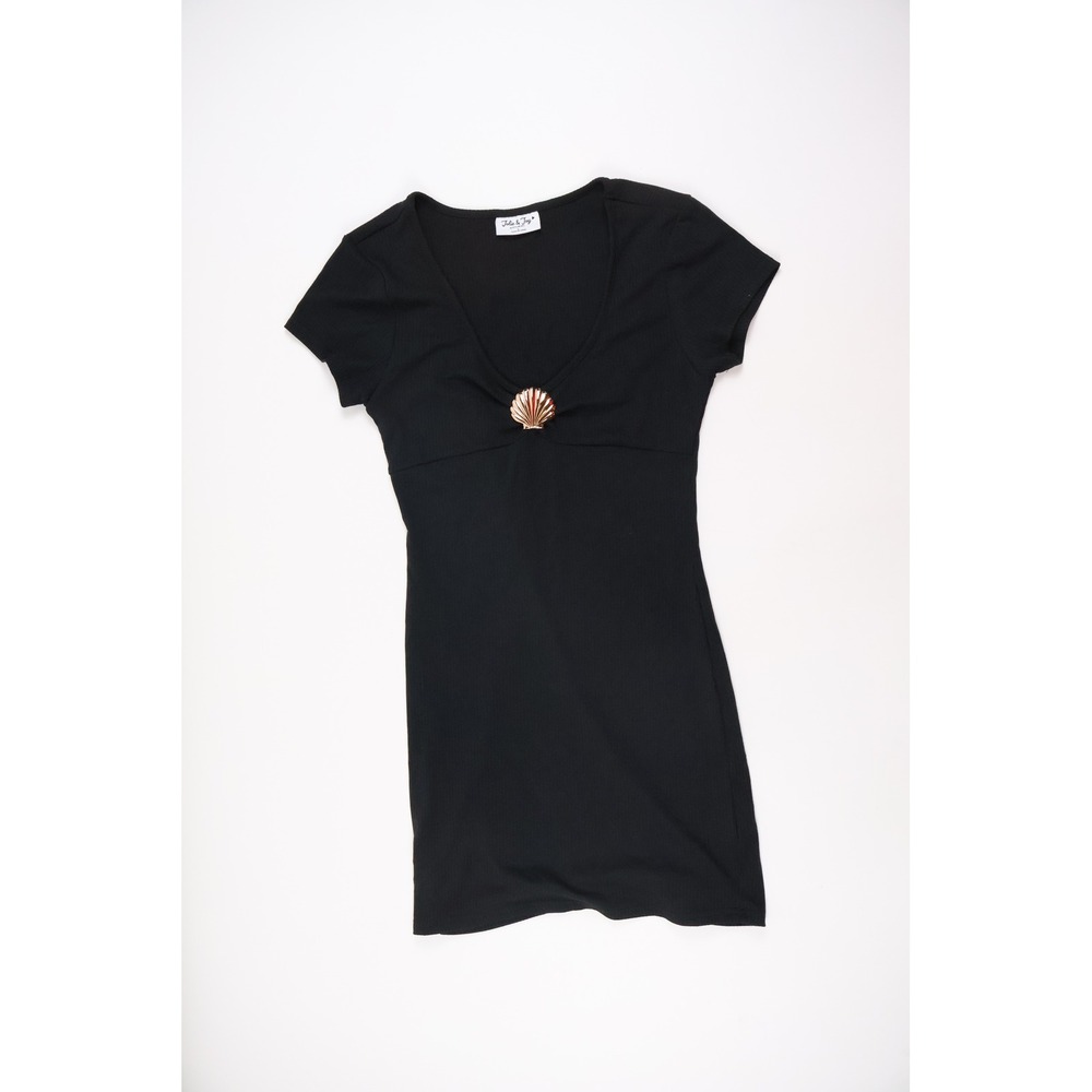 Jolie & Joy Mini Dress Ribbed Knit Shell Detail Black Solid Large